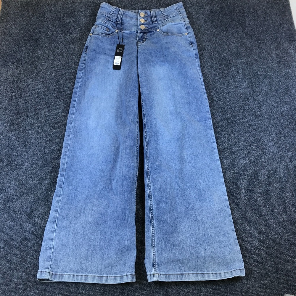 Fashion Nova Jeans Womens 26x31 Blue Stretch Button Fly Flare Leg Streetwear